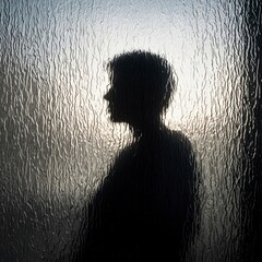 Abstract silhouette of a person behind textured glass creating a mysterious and introspective mood