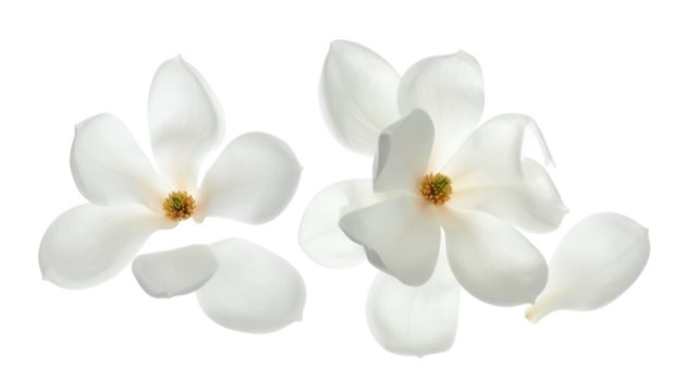 Serene Beauty White Magnolia Blossoms on Transparent Background
