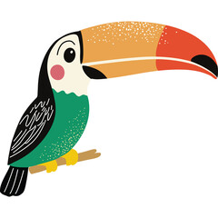 Obraz premium Vibrant Toucan Perched On A Branch With A Large Colorful Beak And Speckled Feathers Against A Clean White Background