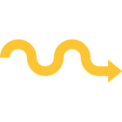 Yellow Wavy Arrow Line Graphic With Transparent Background Showing Directional Movement And Progress
