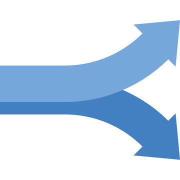 Two Blue Arrows Separating From A Single Stream Directional Choice Or Divergence On Transparent Background