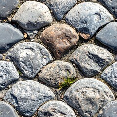 Cobblestone Pavement Texture - A Close-Up View of Weathered Stones.