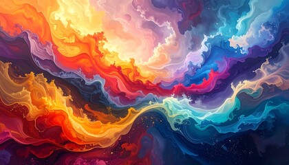 Colorful Abstract Cloudscape Painting with Vibrant Swirling Colors.