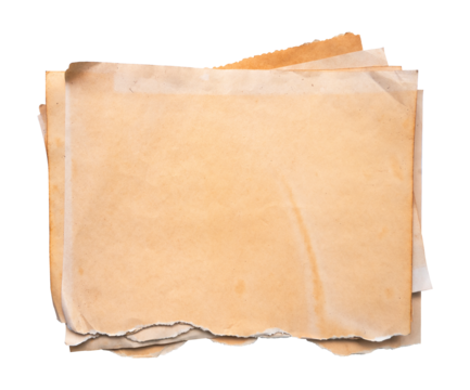 a pile of old papers viewed from above isolated on a transparent background
