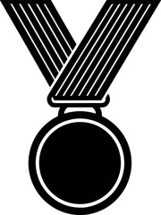 Medal with Ribbon Icon Simple Black and White Award Symbol