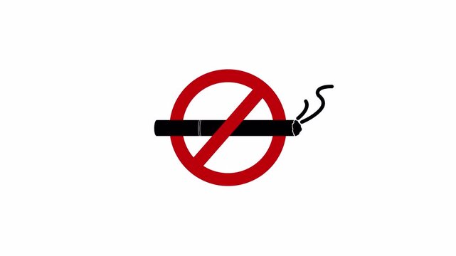 Animated No Smoking Sign Flat Icon. Red Circle and Black Symbol Animation for Public Area Restrictions and Health Campaigns. Alpha Channel