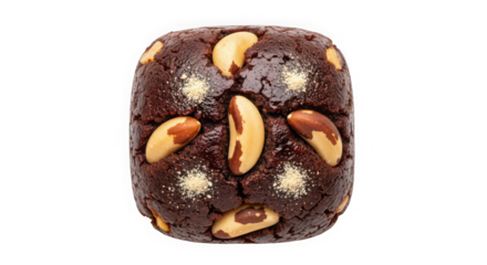 Rich dark fruitcake with brazil nuts and golden sparkles