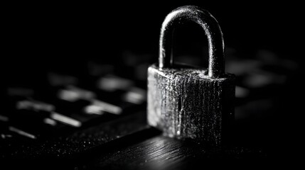 Padlock on keyboard in dark, symbolizing digital security and data protection.