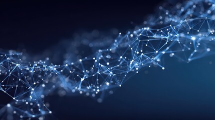 Abstract Blue Plexus Network with White Dots on Dark Gradient Background Data Visualization