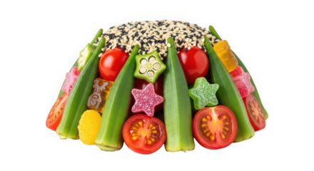 Creative vegetable arrangement shaped like a festive skirt
