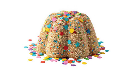 Festive bundt cake adorned with colorful sprinkles and candy pieces