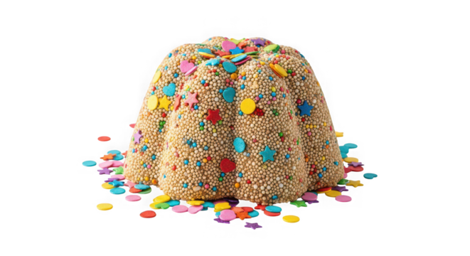 Festive bundt cake adorned with colorful sprinkles and candy pieces