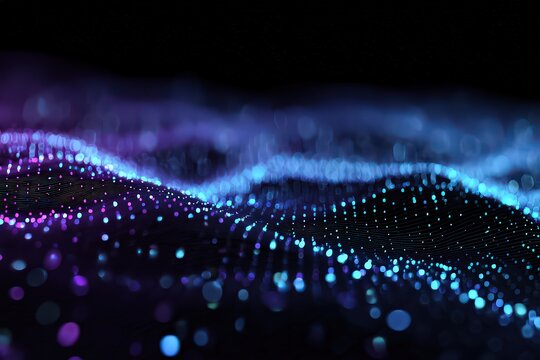 Abstract Data Stream Visualization with Blue and Purple Particles on a Dark Background Futuristic Digital Landscape Technology Concept