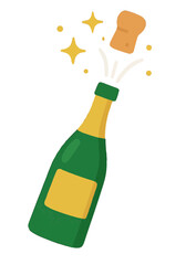 Champagne Bottle New Year Flat Vector