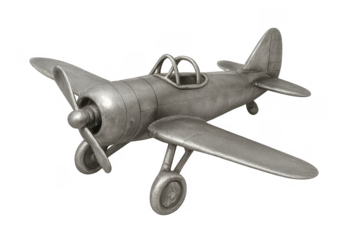 Vintage metal toy airplane playing on transparent background