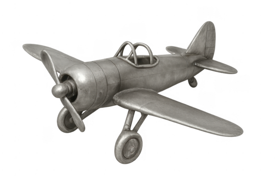 Vintage metal toy airplane playing on transparent background