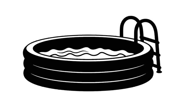 Vector illustration&nbsp;of black and white icon of an inflatable swimming pool with ladder, isolated on transparent background