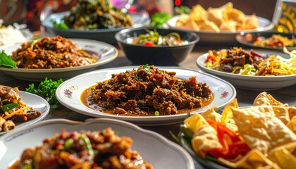 Obraz premium A variety of delicious dishes served on plates, showcasing a diverse culinary experience.