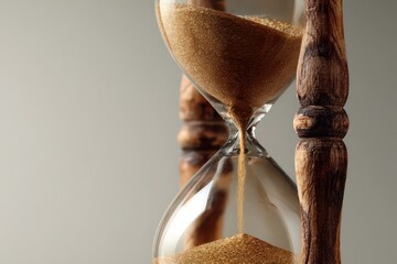 Hourglass With Flowing Golden Sand Against A Neutral Background
