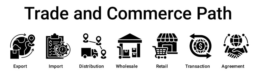 Trade and Commerce Path banner web icon vector illustration concept for business with icon of Export, Import, Distribution, Wholesale, Retail, Transaction.