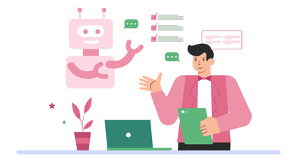 Flat Design AI-Assisted Office Productivity Tools Flat Vector Illustration