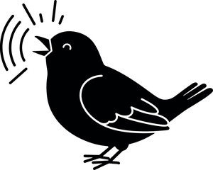 Black Silhouette of Chirping Bird Illustration on White Background