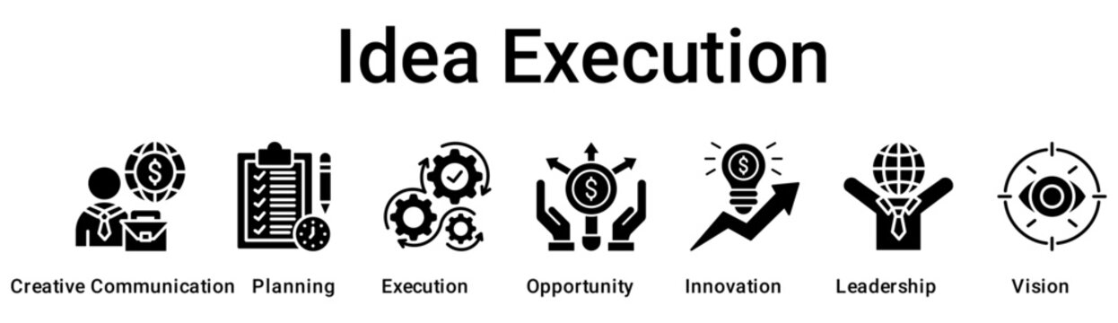 Idea Execution banner web icon vector illustration concept for business with icon of Creative Communication, Planning, Execution, Opportunity, Innovation, Leadership.