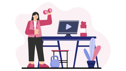 Flat Design Employee Wellness and Office Fitness Flat Vector Illustration