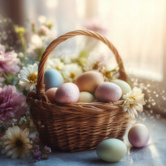 basket with easter eggs