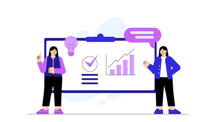 Business People Sharing Ideas on Whiteboard Flat Vector Illustration