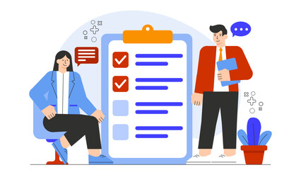 Business People Discussing Workplace Policies Flat Vector Illustration