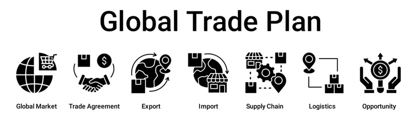 Global Trade Plan banner web icon vector illustration concept for business with icon of Global Market, Trade Agreement, Export, Import, Supply Chain, Logistics.
