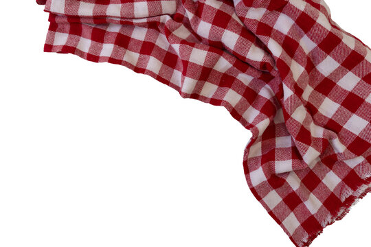 A red and white checkered cloth with a white border. The cloth is folded and has a red and white pattern