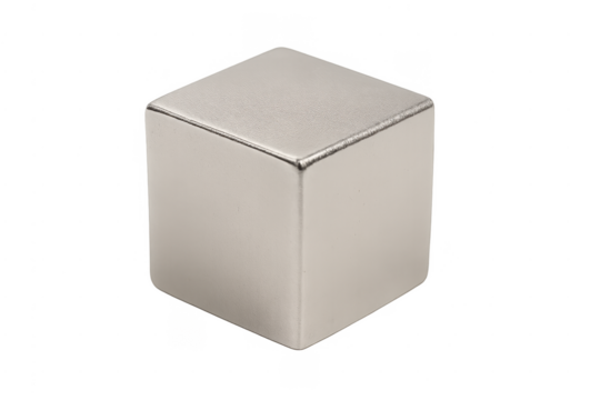 Strong neodymium magnet cube isolated on transparent background
