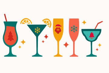 Party Drinks New Year Flat Vector