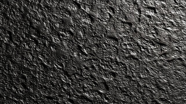 A close-up view of a dark, textured surface with irregular patterns and highlights, suggesting a rough or rocky material under dramatic lighting.