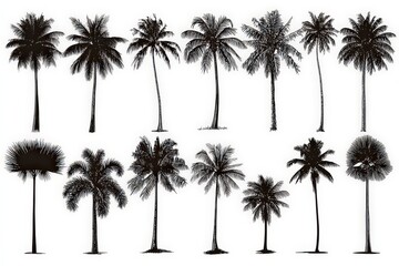 Collection Of Silhouette Palm Trees Against White Background