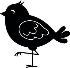 Black Cartoon Bird Illustration on White Background for Kids or Nature Themes