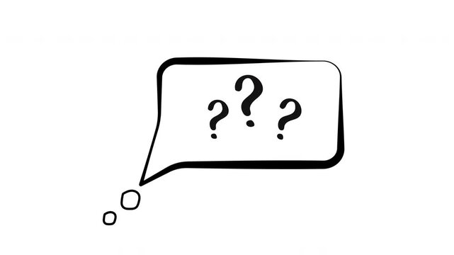 Animated question marks with comic chat bubble on  white screen, alpha channel only 4k.
