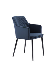 Fototapeta premium Contemporary chair with deep blue upholstery and black metal legs on transparent background