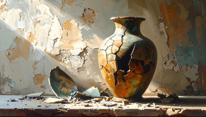 Broken Vase Still Life - A Study in Imperfection and Decay.