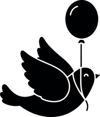 Silhouette Bird Holding Balloon on White Background Minimalist Illustration