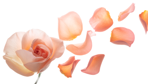 Delicate pink rose petals gracefully scattering in a gentle breeze, evoking a sense of romance and beauty