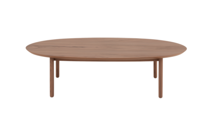 Sleek round wooden coffee table with minimalist design on transparent background