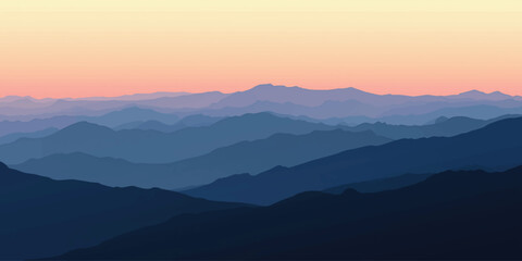 Layered mountain silhouettes against a vibrant colorful sunset sky