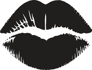 Black and White Kiss Lips Print Silhouette - Vector Lipstick Mark, Love, Beauty, Valentine's Day Symbol, Mouth Illustration