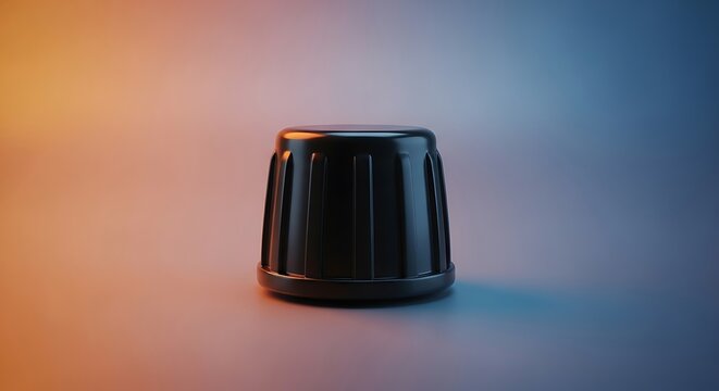 Artistic render captures a glossy black control knob under vibrant lighting