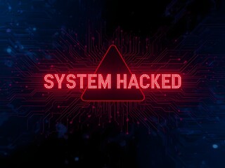 Red system hacked warning alert on digital security interface.