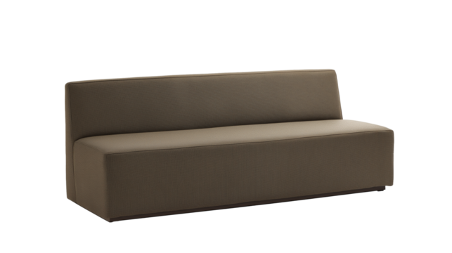 Modern beige sofa with dark base on transparent background