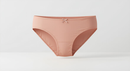 Women's nude-colored panties with a small front bow, shown realistically against a clean white background